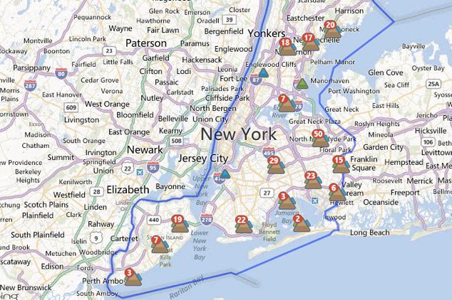 Con Ed's power outage map at 2 p.m.